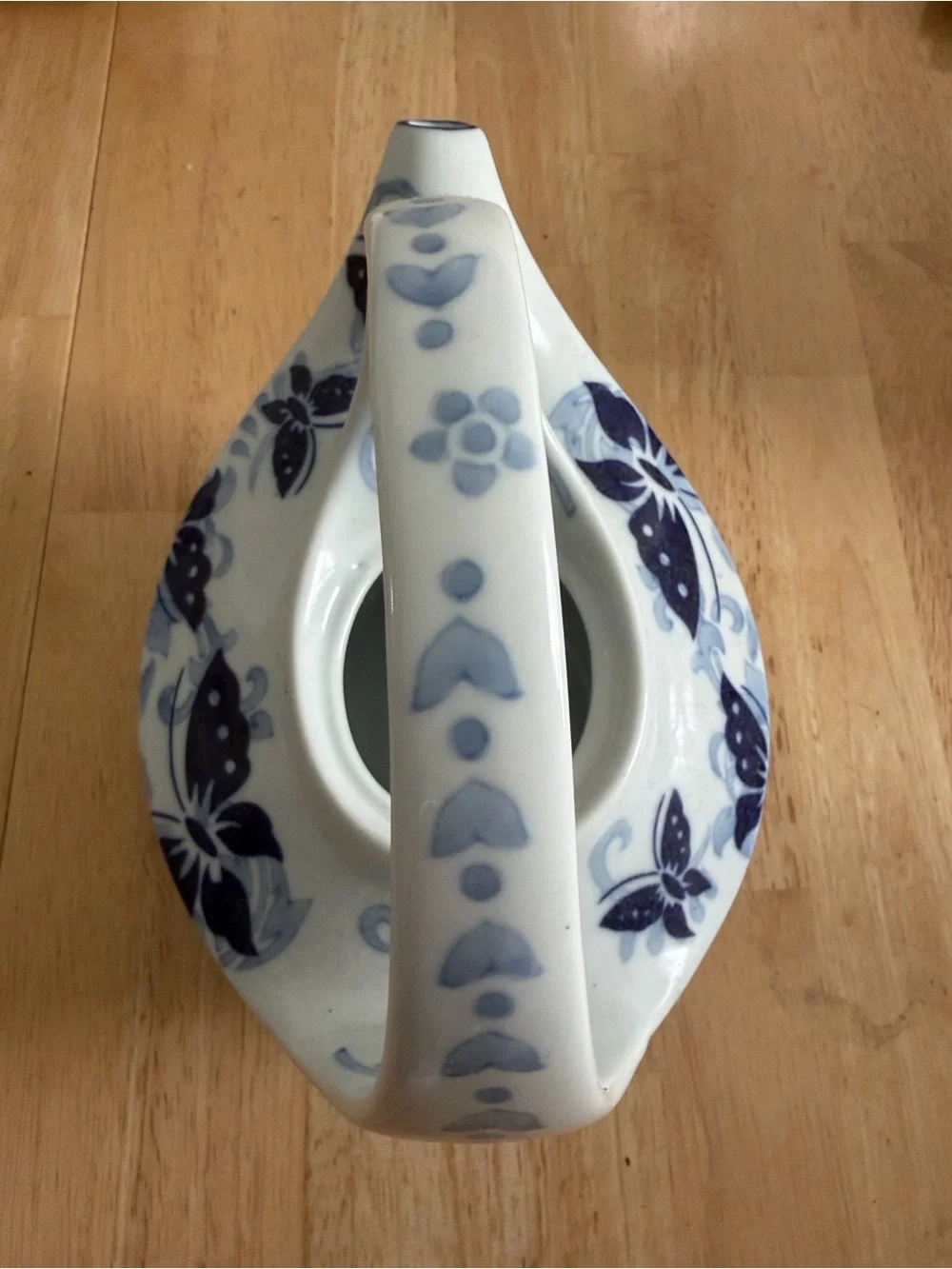 Pier 1 Blue and White Butterfly Ceramic Teapot